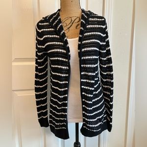 GAP Striped 100% Cotton Open Weave Black & White loose knit Cardigan Hoodie M
